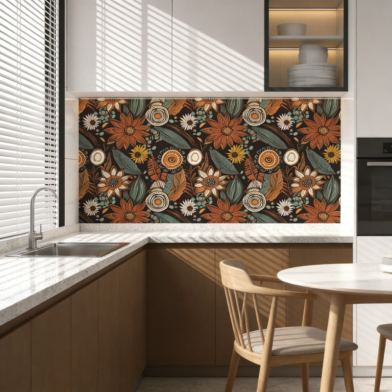 Papier peint adhésif floral Boho - Papier auto-adhésif épais en vinyle avec motif botanique rétro, L 117,96 po x l 17,5 po