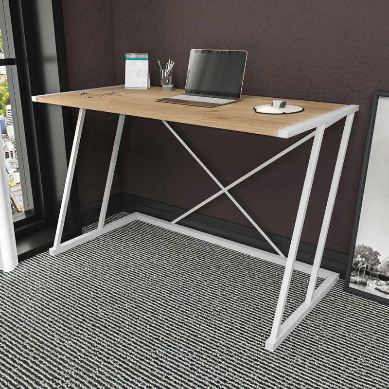 Lenes Metal Base Writing Desk, Oak/White