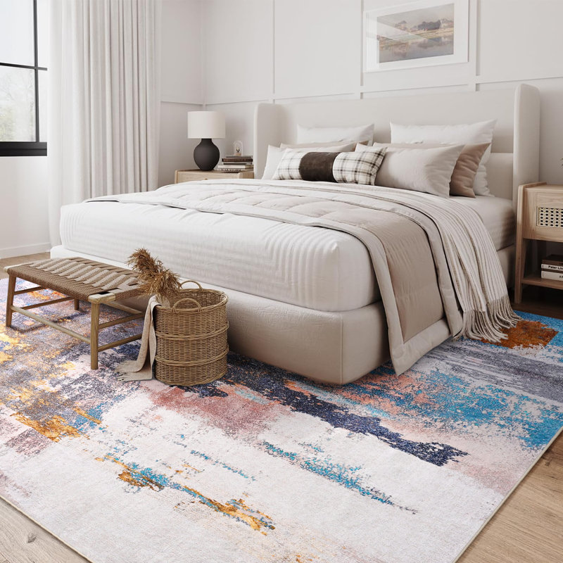Fillender Washable Area Rugs Non-Slip Modern Abstract Soft For Living Room Entryway Bedroom, Rectangle 5' x 7', Tan
