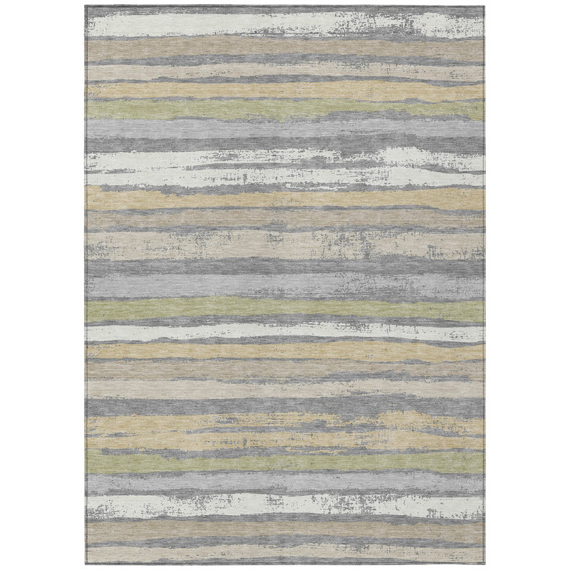 Gray Synthetic Flat Woven Stripe Washable 3' x 5' Rug