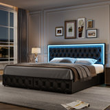 Athanasius Modern LED Platform Bed, PU Upholstered Bed with Storage Drawers, RGB Lighting & Music Sync, Adjustable Headboard, No Box Spring Needed, Easy Assembly