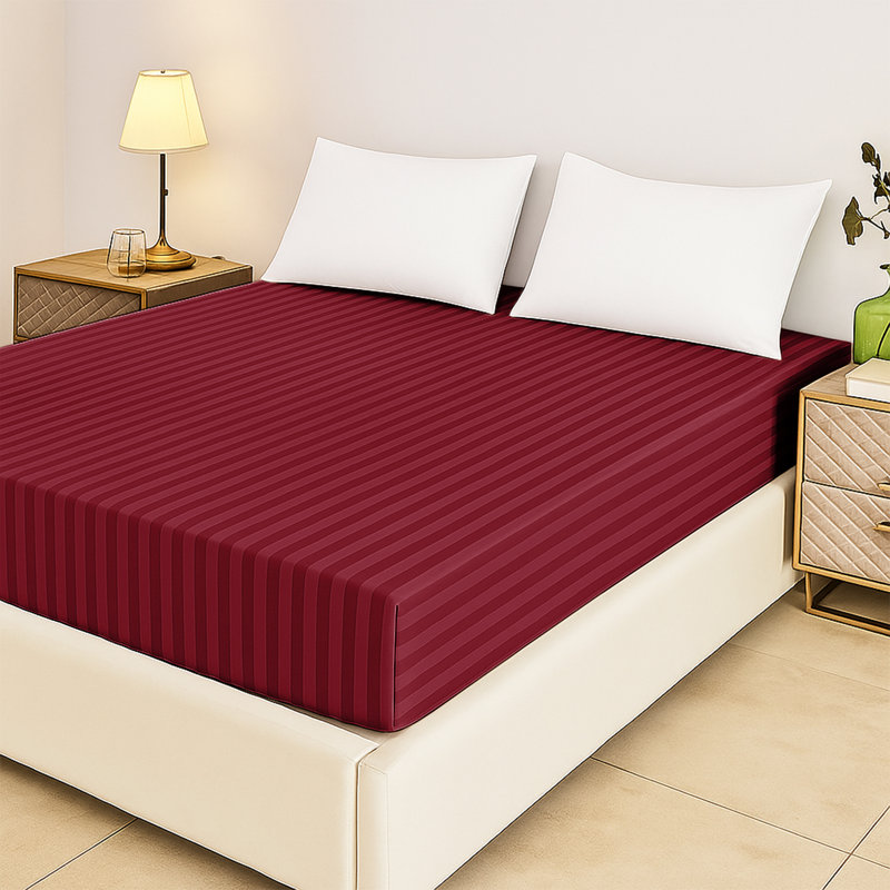 Tabbitha Striped Microfiber Standard Fitted Sheet, Burgundy, Super King (6')