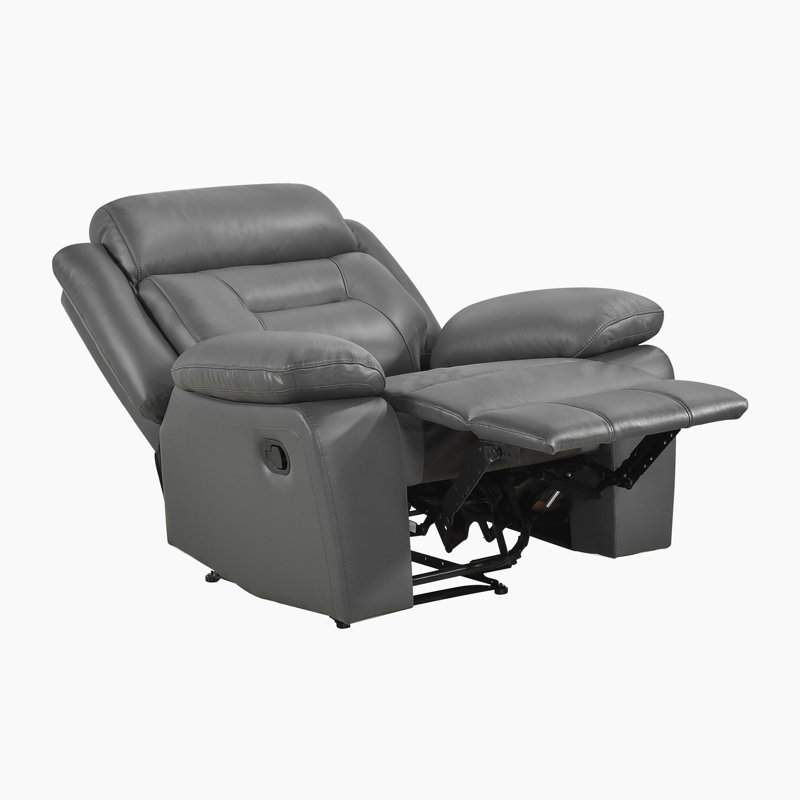Sitz 40" Transitional Genuine Leather Manual Recliner, Dark Gray Leather Match
