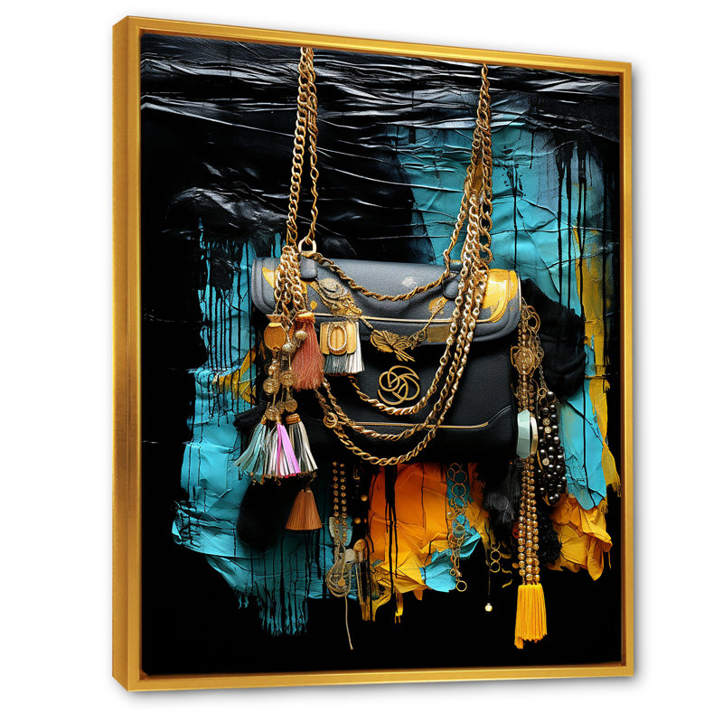 Sac à main bleu et noir Elegance, H 44 po x l 34 po x P 1,5 po, Cadre flottant doré