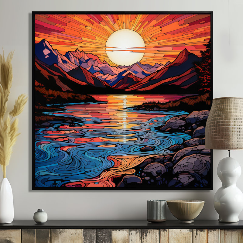 Breana - rivière, art mural, Toile avec cadre flottant noir, H 16 po x l 16 po x P 1 po