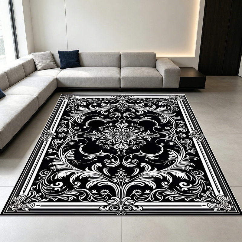 1PC Vintage Black & White Ornate Damask Floral area rugs for Living Room, Soft, All seasons, Easy-maintain, Washable Indoor mat, Farmhouse suitable for dining room, bedroom, entryway, kitchen, patio, study, Home Decor, Outdoor Decor.