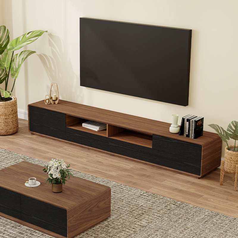  Meuble télé 4 tiroirs en placage de noyer, Brun / noir, 94.49"