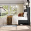 Lit plateforme Beatrica Queen Size en velours côtelé noir avec tête de lit à oreilles et sommier à lattes en bois-812003052-812003049
