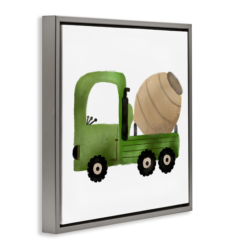 "Construction camion véhicule", art mural encadré par Elizabeth Medley, Cadre flottant gris lustré, H 18 po x l 18 po