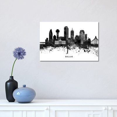 Dallas Skyline Black & White 1 Piece Wrapped Canvas Wall Art