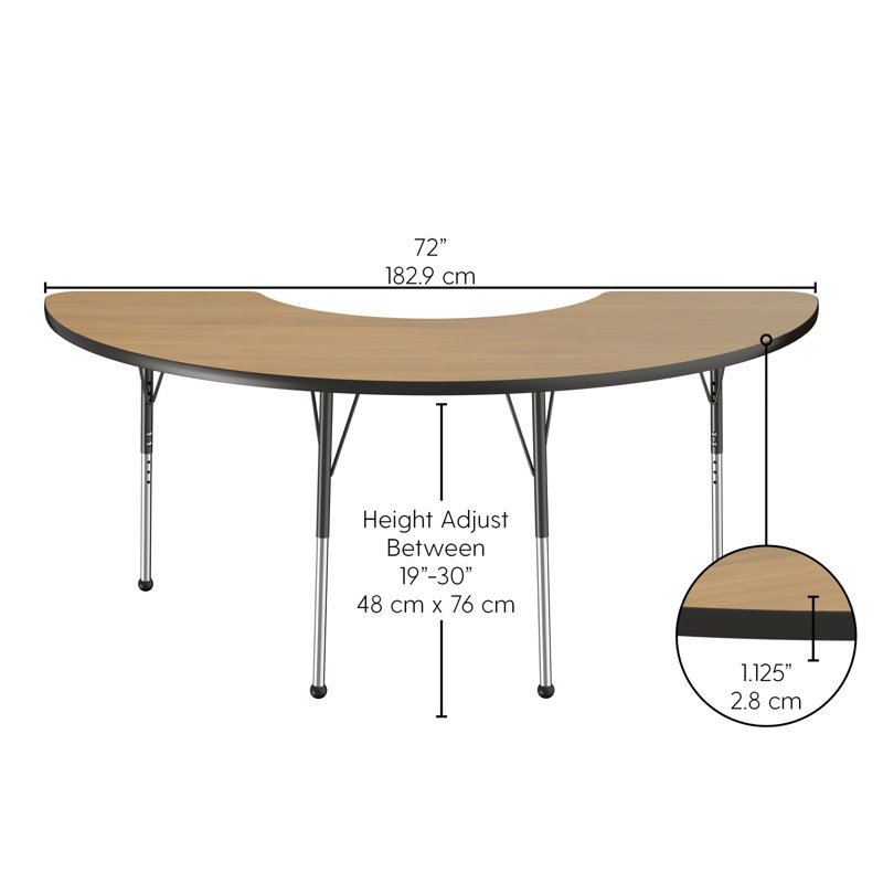 Table d'activité demi-lune 36 "x 72" avec pieds réglables, Érable / noir, Standard Ball Glide