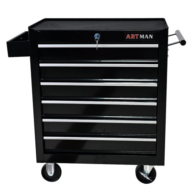 Coffre à outils roulant, boîte à outils à 6 tiroirs avec roulettes, organisateur de rangement de chariot de service industriel robuste avec système de verrouillage, boîte à outils de rangement pour boîte à outils roulante pour garage, atelier de réparation-NOIR
