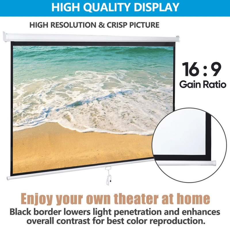 Écran de projection manuel 80 pouces 80 pouces 16: 9 HD 4K Projector