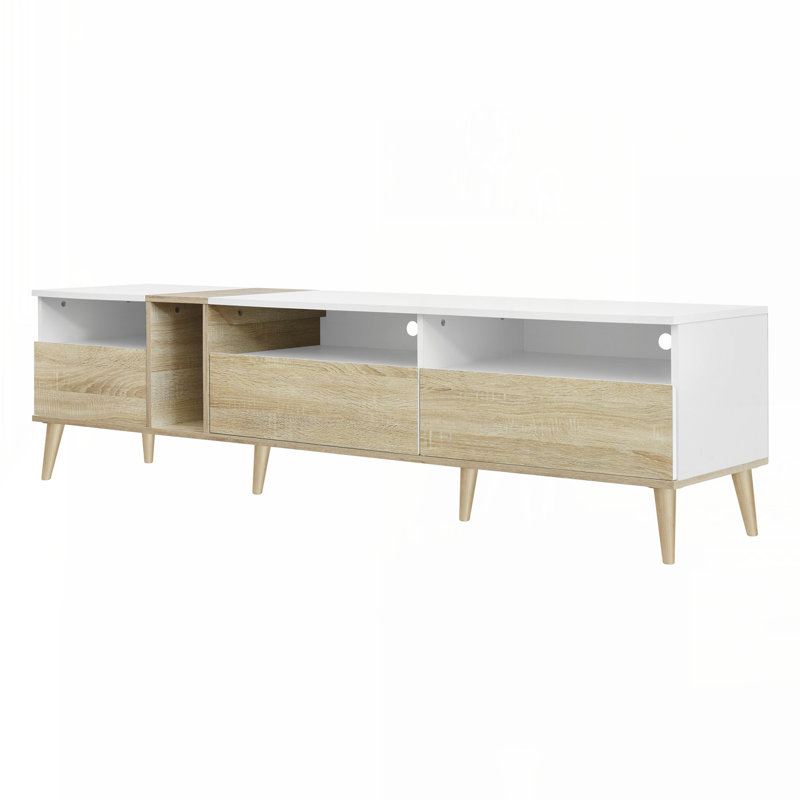 Téléviseur moderne avec 3 tiroirs et tablettes ouvertes, console multimédia pour téléviseurs de 80 po ou moins, centre de divertissement pour salon, conception de couleur assortie