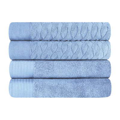 Nisswa Turkish Cotton 4 Piece Jacquard Herringbone and Solid Medium Weight Bath Towel Set