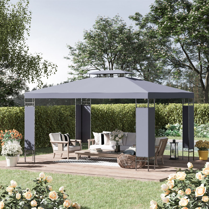 Patio Gazebo, Double Roof Outdoor Gazebo Canopy Shelter With Screen Decorate Corner Frame, For Garden, Lawn, Backyard And Deck