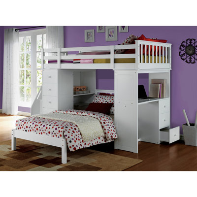Lit mezzanine avec rangement et rangement - Blanc 19 po x 35 po 59 po avec bibliothèque et bureau