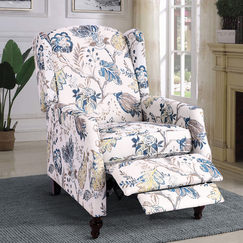 Fauteuil inclinable manuel 26,13 po Breandra, 100 % polyester bleu / crème