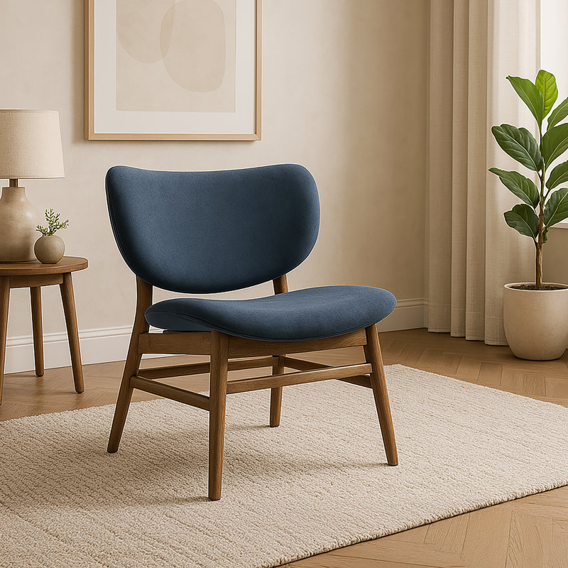 Chaise d'appoint rembourrée en bois Lorrisa, Polyester bleu