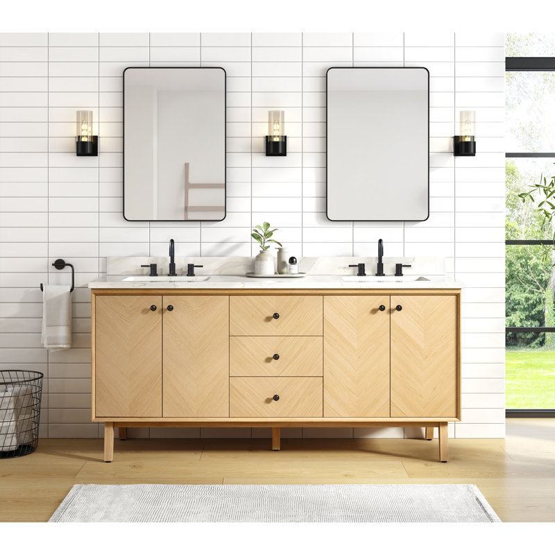 Adele 72'' W Double Bathroom Vanity Base, Natural