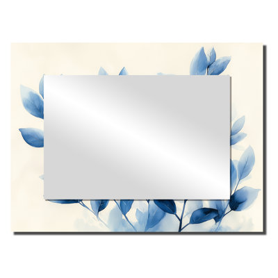 «Soft Leaves In Hazy Blues Watercolor I», art mural miroir de plantes, imprimé sur métal