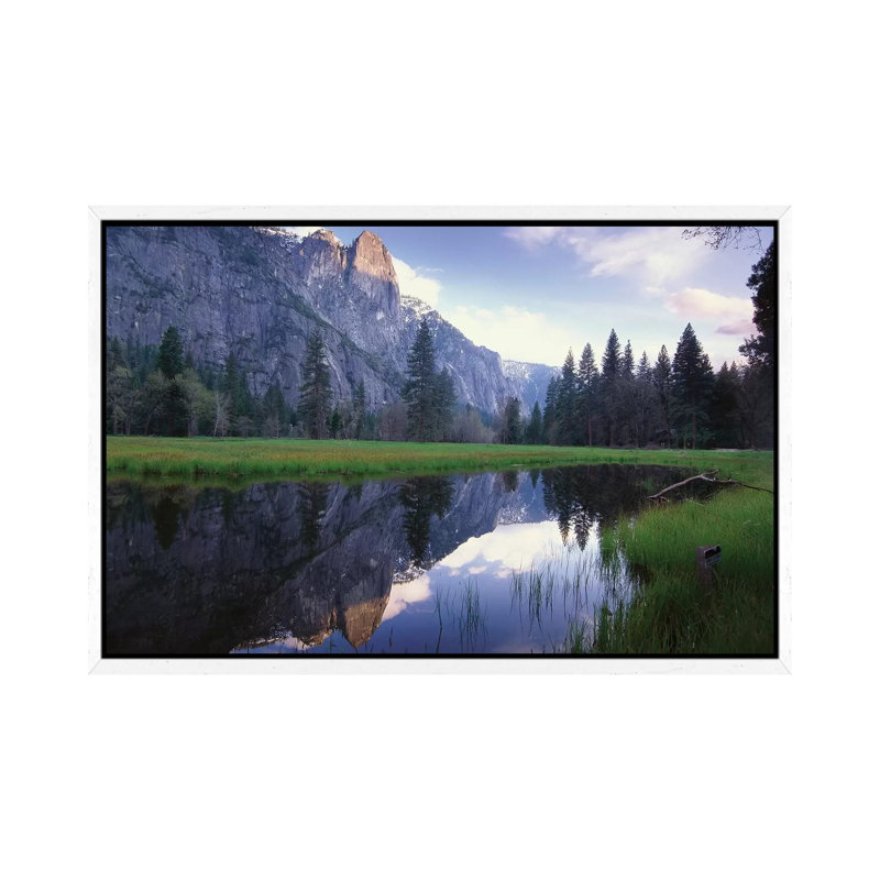 Sentinel Rock, Reflected In Water, Yosemite National Park, California 1 Piece Floater Frame Wall Art on Canvas, White