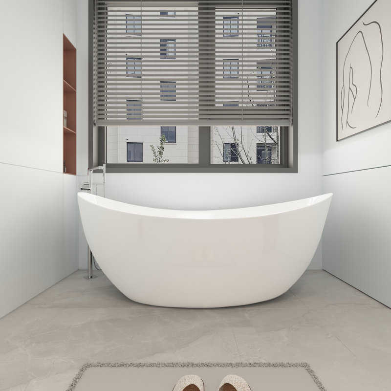 59'' x 27'' Freestanding Soaking Acrylic Bathtub, White