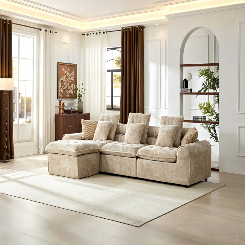 Canapé modulaire moelleux en laine d'agneau de 129,8 po, canapé d'angle surdimensionné en forme de L surdimensionné, grand canapé moelleux et moelleux avec coussins décoratifs pour le salon