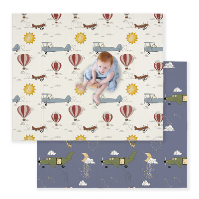 JumpOff Jo Foldable Foam Play Mat – Large Waterproof Baby & Toddler Activity Floor Mat, Double-Sided 70 x 59 Inch Play Surface - Take Flight