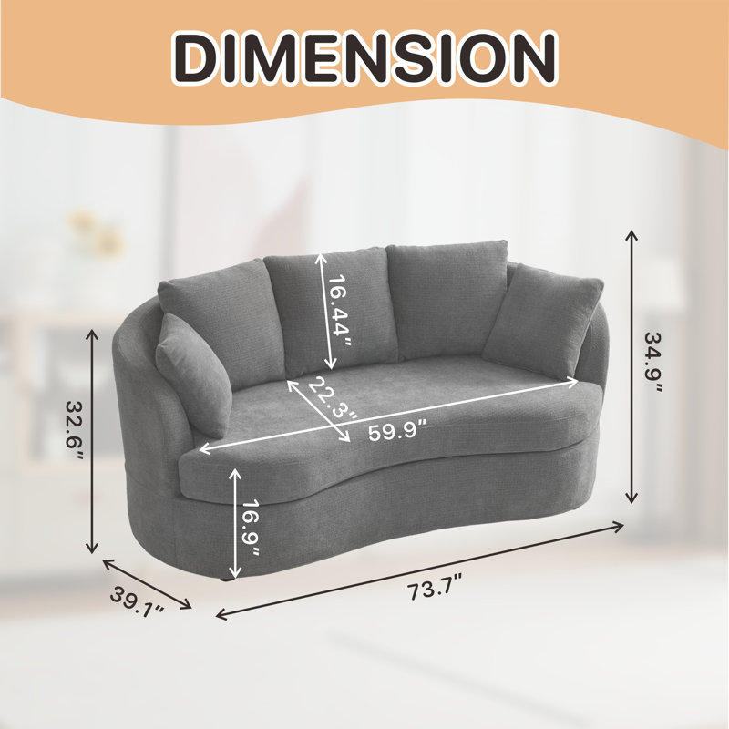 Causeuse avec housse en chenille et coussins de 73,7 po de largeur, Beige