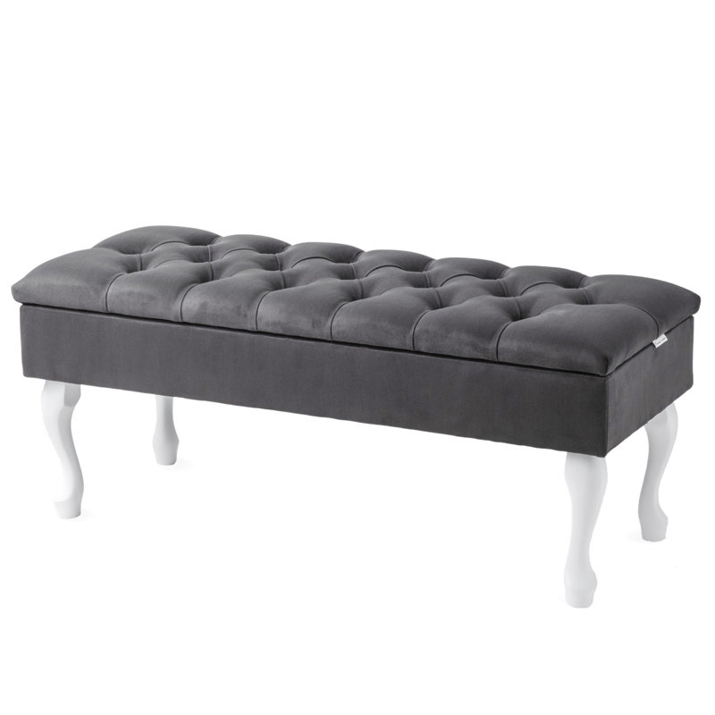 Velvet Upholstered Storage Bench, H44 x W140 x D30cm, Graphite
