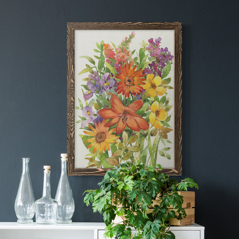 Floral Mix I - peinture sur toile encadrée, Noyer, H 24 po x l 20 po x P 1 po