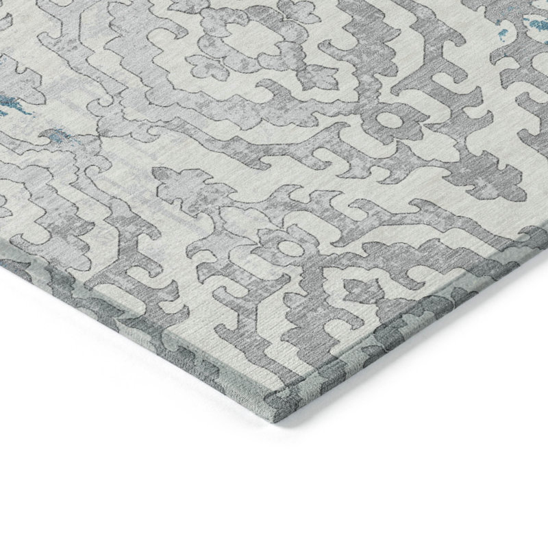 Tapis intérieur / extérieur lavable 10 pi x 14 pi bleu sarcelle, gris et ivoire
