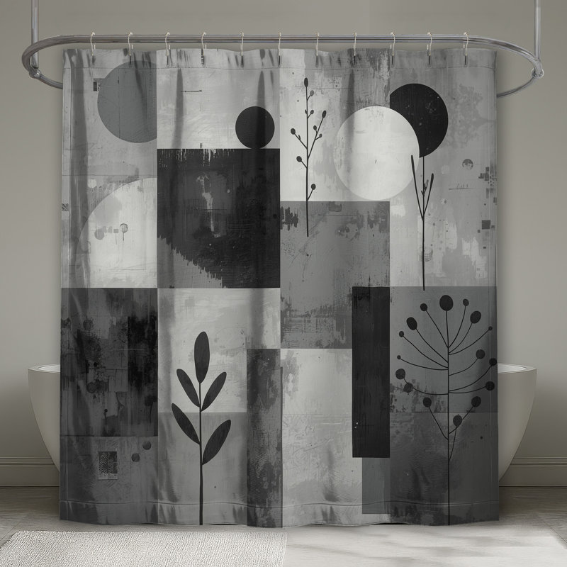 Rideaux de douche à motif géométrique abstrait botanique extra long, L 70 po x H 93 po