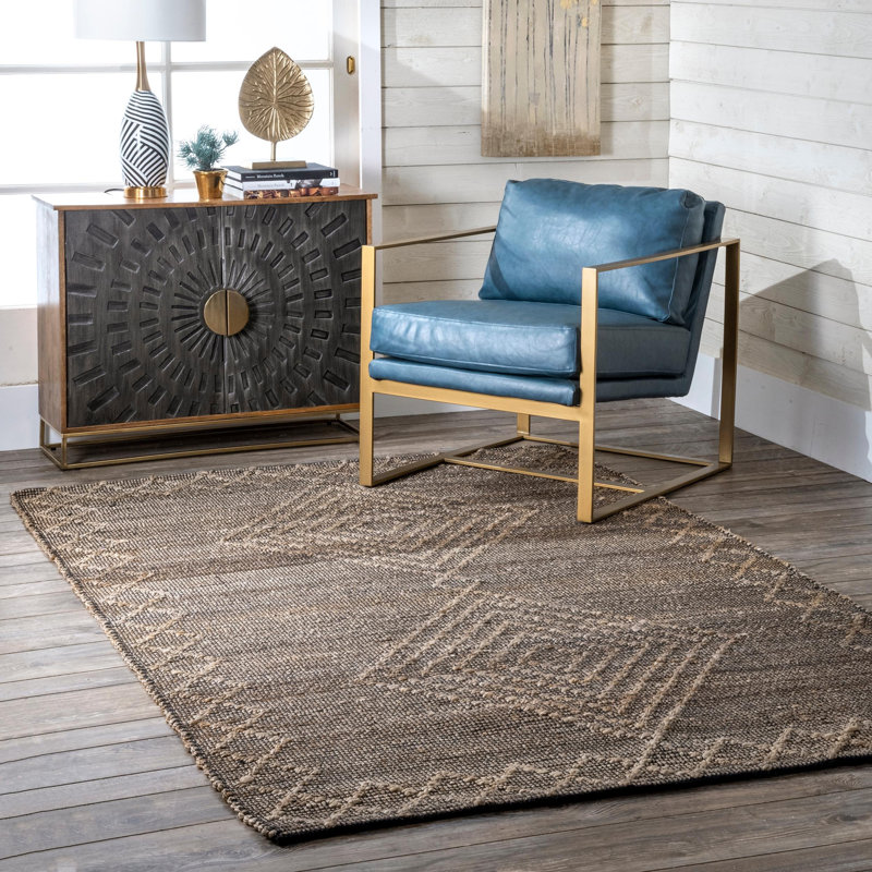 Tapis brun en jute tressé à la main Southwestern, Rectangle 7 pi 6 po x 9 pi 6 po