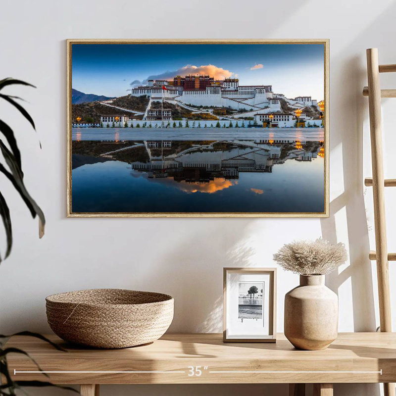 Palais du Pocala au Tibet, 25 po x 17 po, Cadre flottant en bois naturel