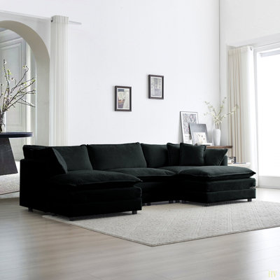 Canapé modulaire en U avec repose-pieds réversible, canapé d'angle convertible avec 2 repose-pieds, canapé doux et minimaliste moderne pour le salon, chenille