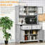 Buffet de cuisine de 63,5 pouces avec huche, armoire de rangement pour garde-manger avec 4 tablettes, tiroirs, portes en verre encadrées, comptoir ouvert pour micro-ondes, frêne