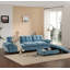 Canapé modulaire contemporain capitonné de 104 po en forme de L avec accoudoirs multifonctionnels, double port de charge, porte-gobelet, poches de rangement latérales, repose-pieds de rangement mobile-1133668523