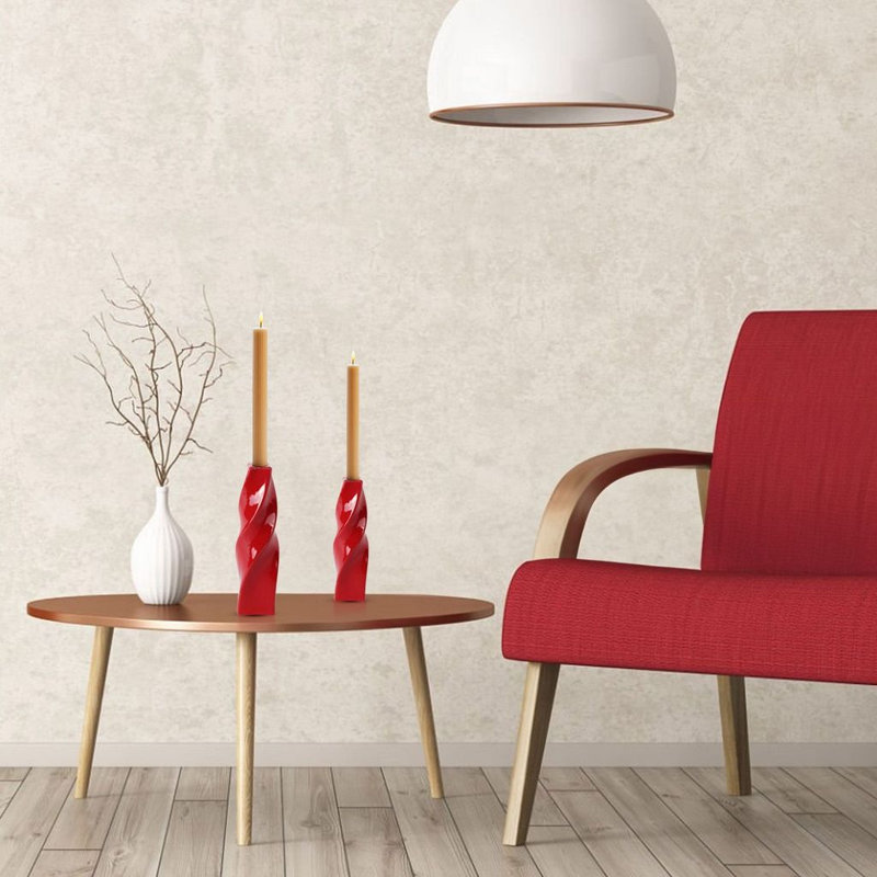  Porte-bougie en céramique 11 po H Curvy, Rouge