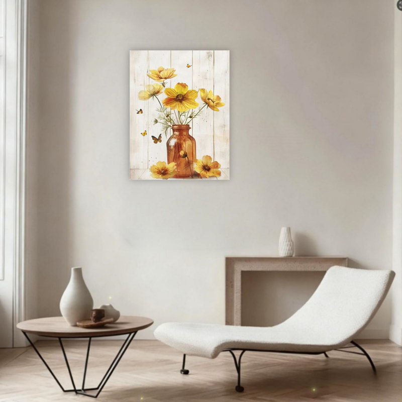 Art mural sur toile non encadrée, fleurs sauvages et papillons 24 po x 36 po