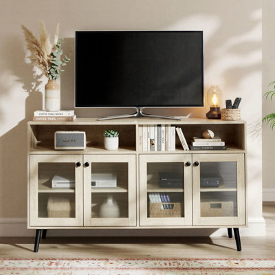 56.3" W TV Stand Farmhouse Sideboard Media Console Buffet With Door Cabinets & Open Shelves