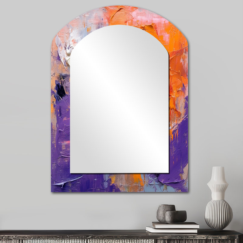 Evolving Movements Abstract Expressionism II - Abstract Painting Asymmetrical Mirror, Purple Arch Decorative Wall Mirror, Printed Metal Art