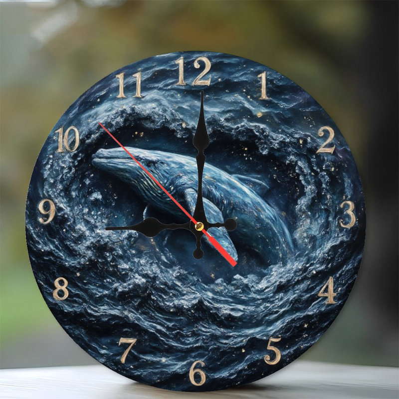 Clock With Whale In Dark Ocean
