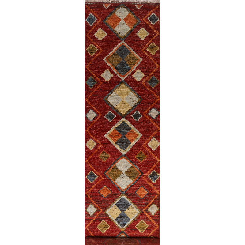 One-of-a-Kind 2'11" X 13'1" New Age Runner Wool Area Rug in Red