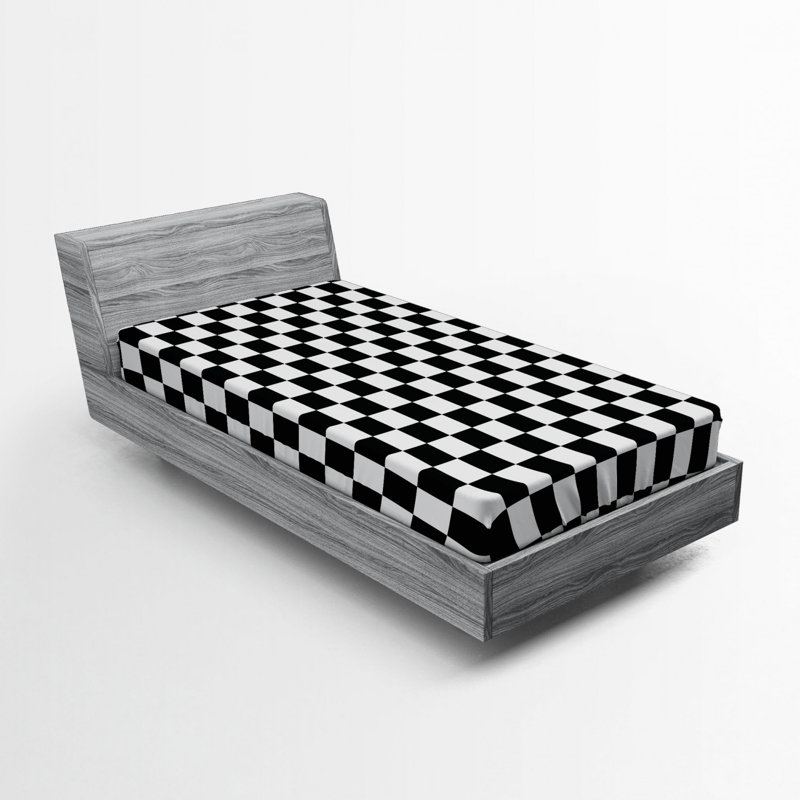 Microfiber Geometric Fitted Sheet, Twin XL Fitted Sheet, Black