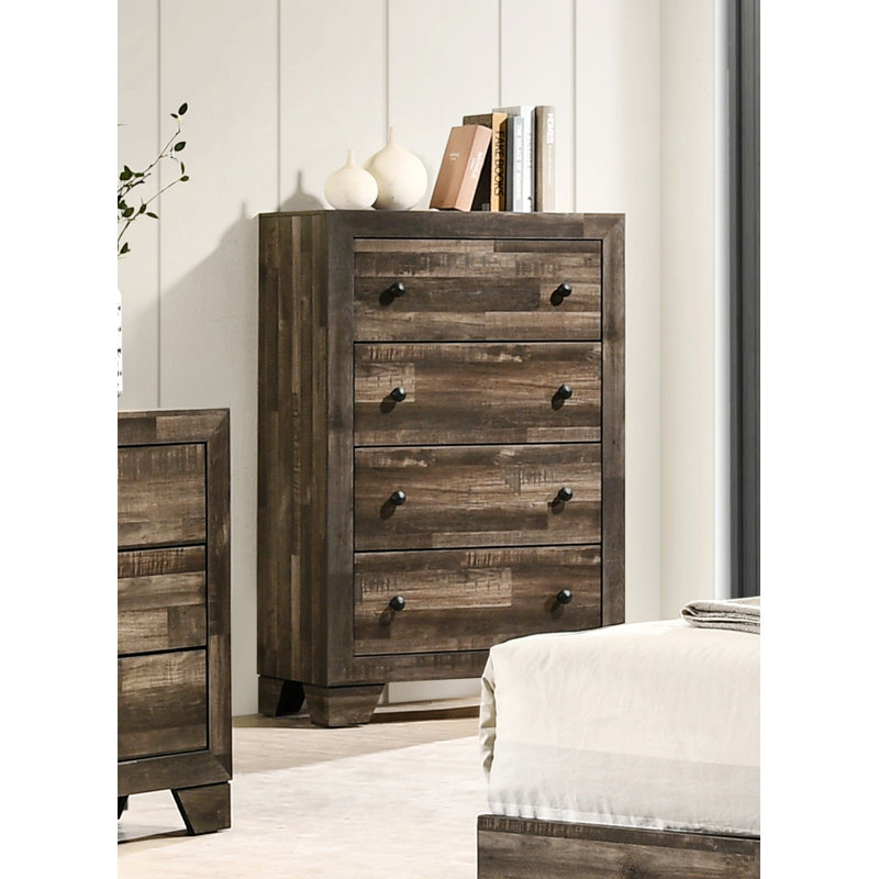 Rustic Four-Drawers Storage Tall Chest For Bedroom, Gray/Rustic Brown