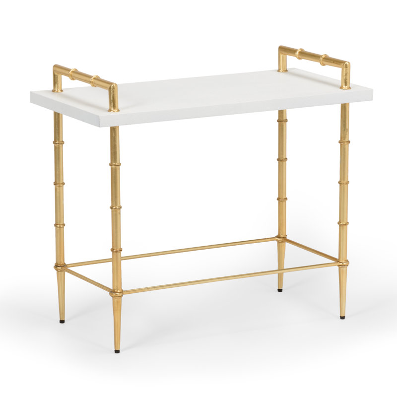 Harris Shagreen White Faux Leather Rectangular End Table
