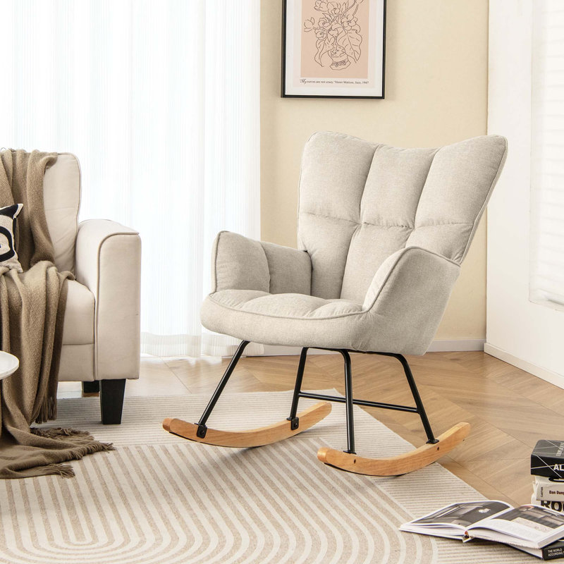 Chaise berçante Giantex avec dossier haut, accoudoirs rembourrés et siège pour chambre de bébé, Gris clair