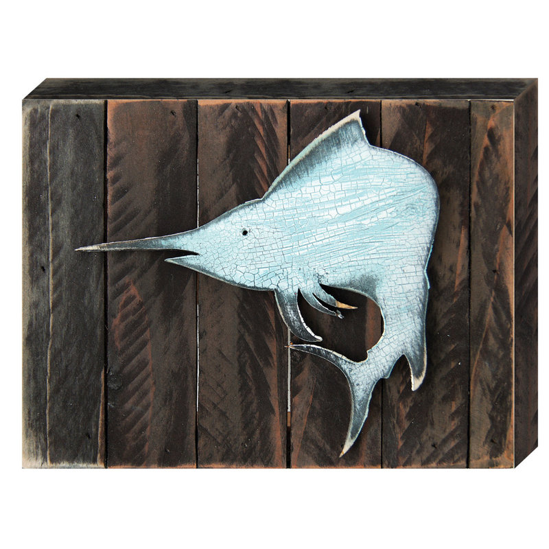 Décoration murale de la planche de bois tropicale de l’espadon rétro, H 12 po x l 18 po x P 1,5 po